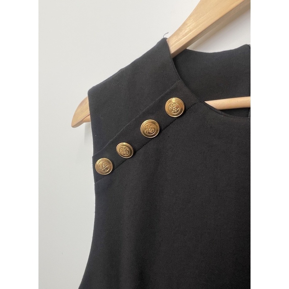 Zara Black Gold Button Midi Dress Womens Size Large Bodycon Dress - Picture 5 of 10